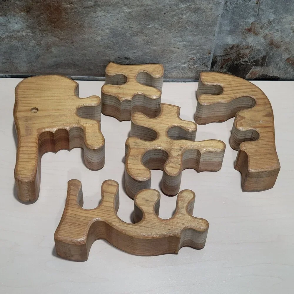 Vintage Standing Handmade Wooden Elephant Jigsaw Puzzle